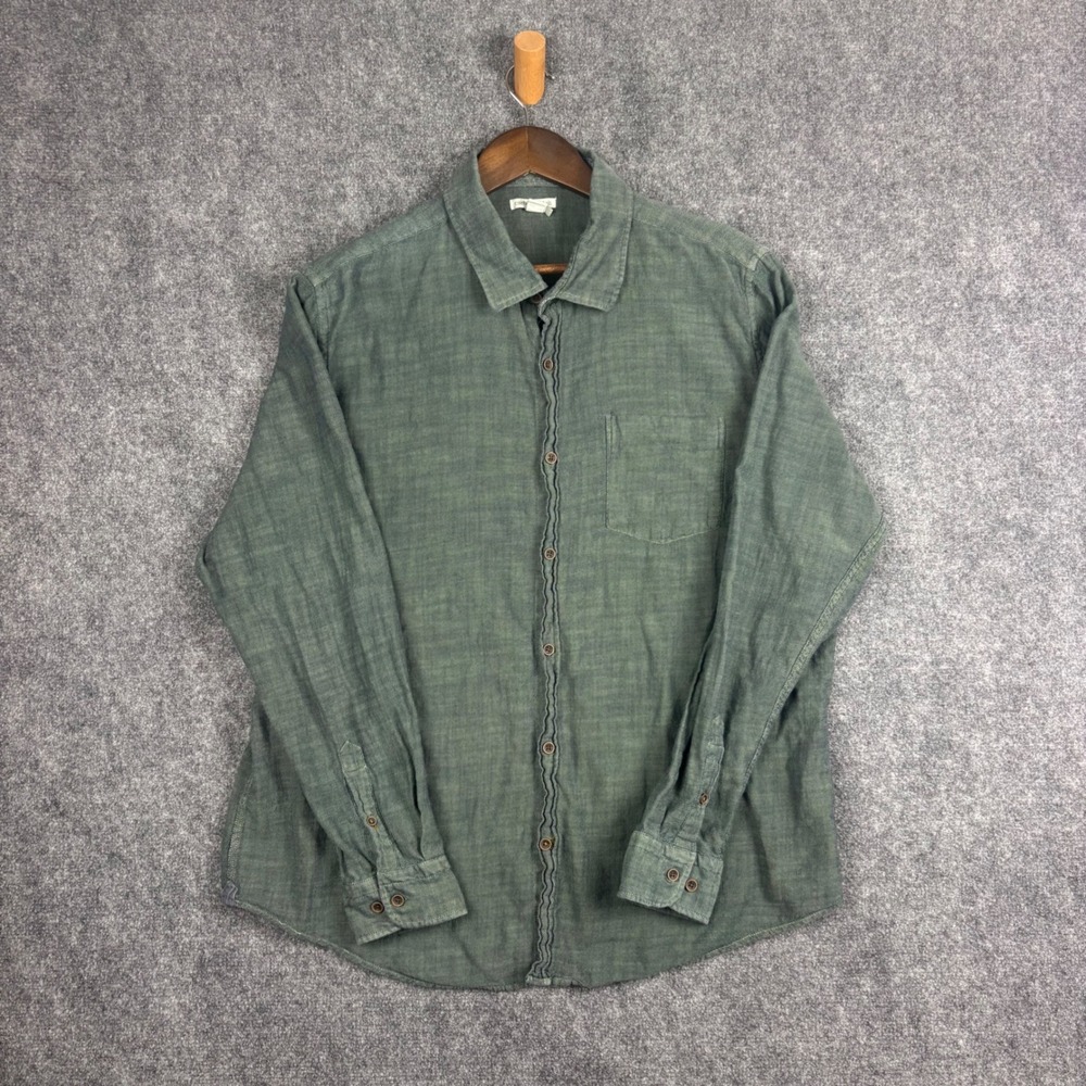 Carbon2Cobalt Mens Large Green Slub Cotton Long Sleeve Button Down Shirt - Picture 2 of 7